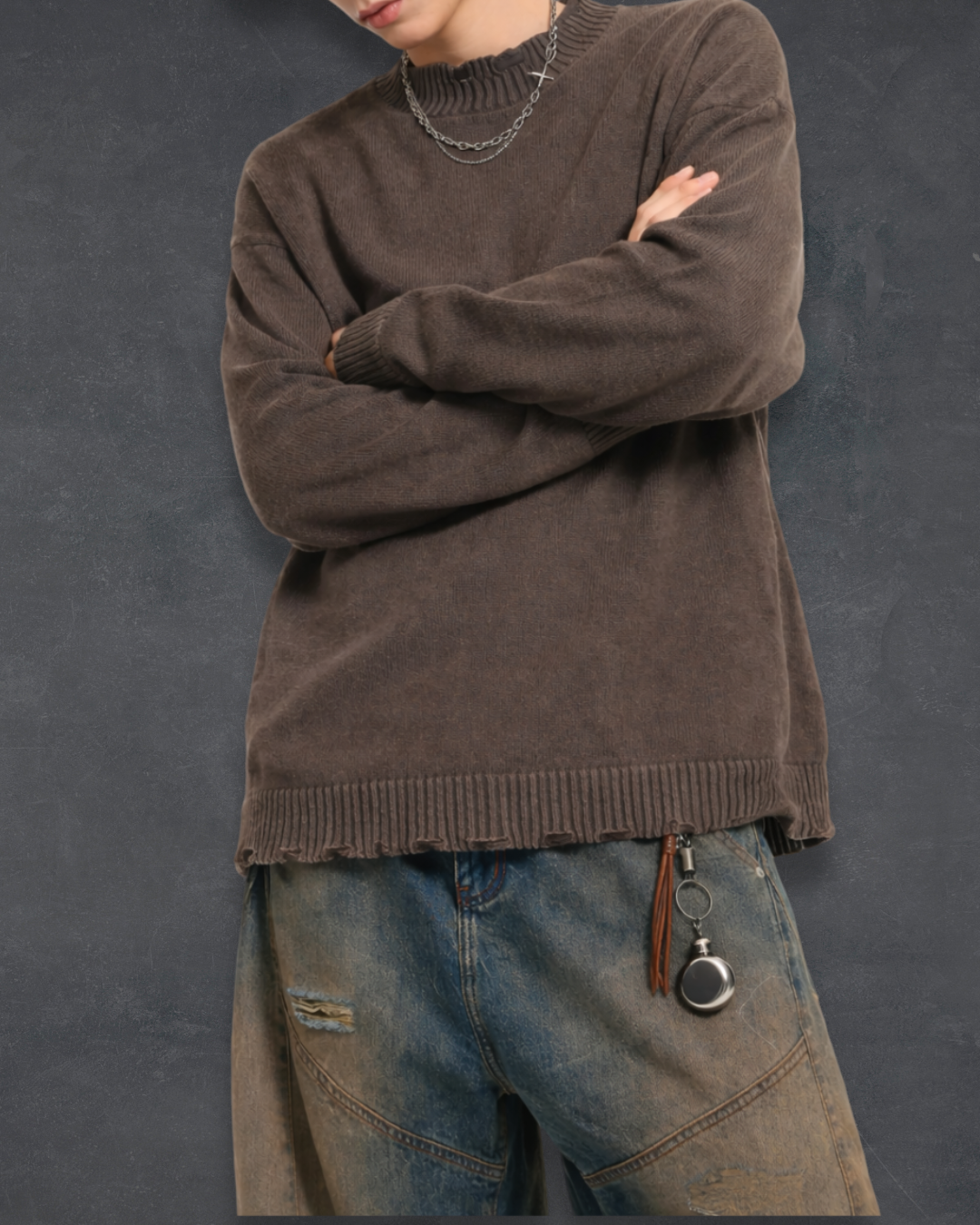 Frayed-Hem Sweater – Moss Dusk