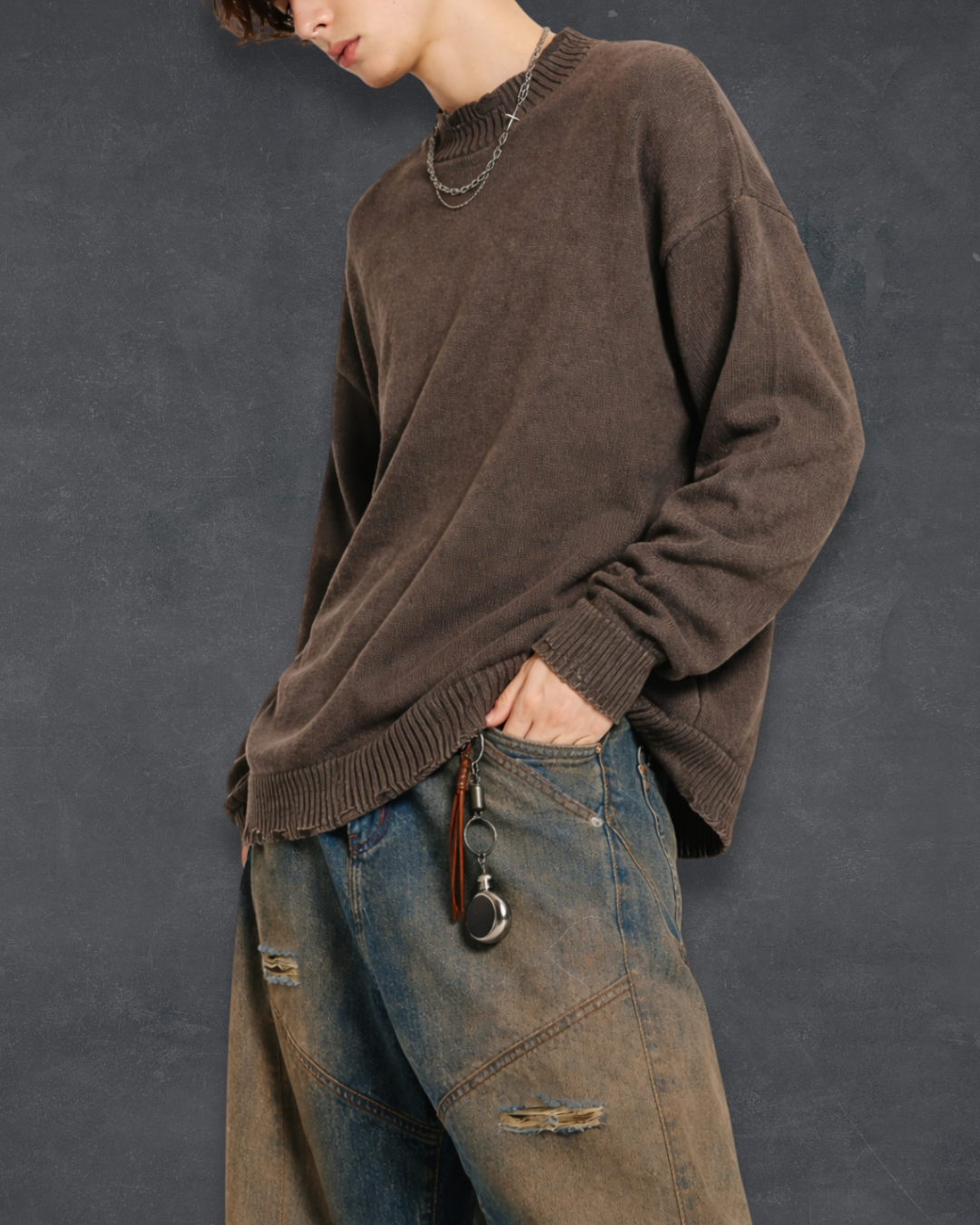 Frayed-Hem Sweater – Moss Dusk