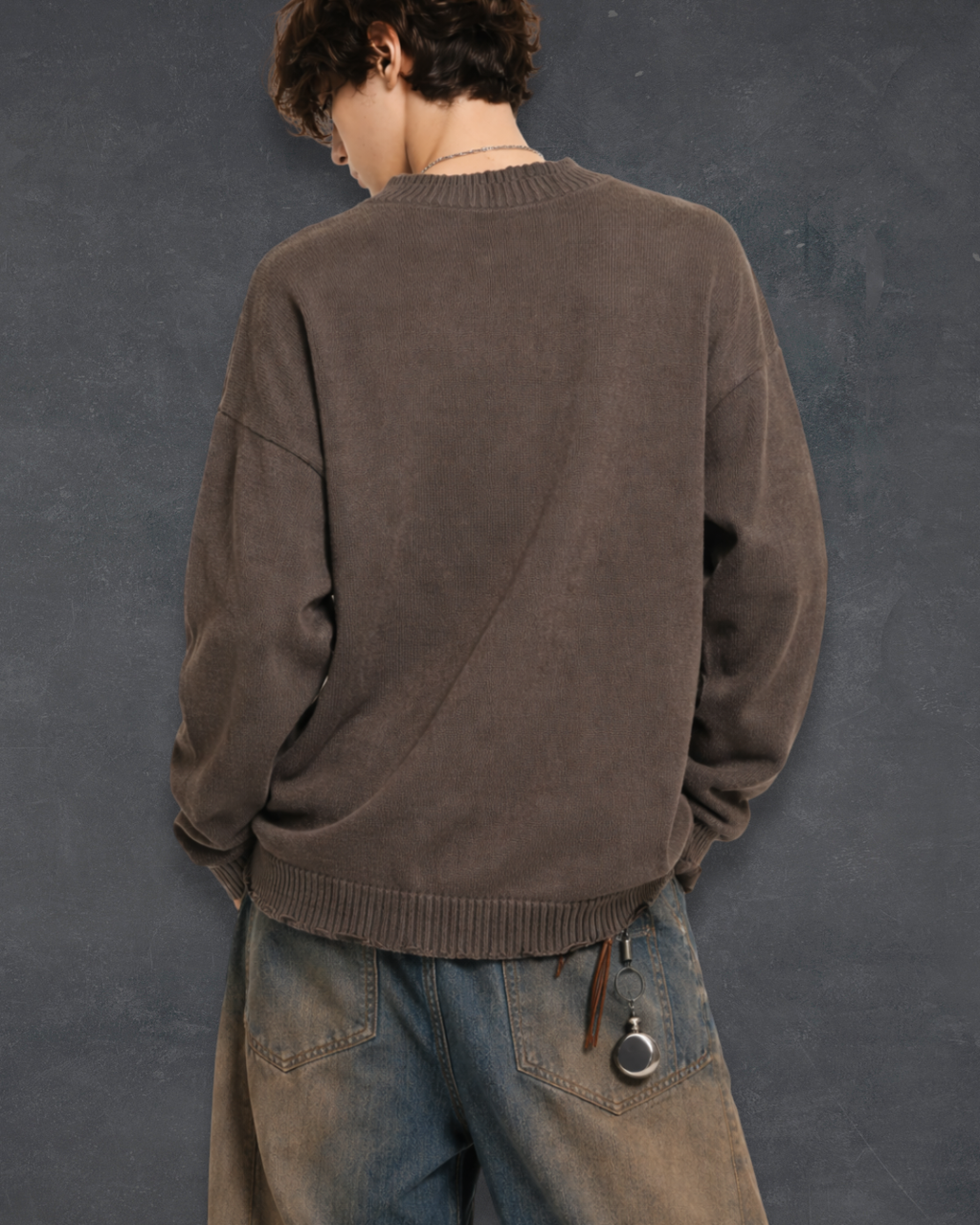 Frayed-Hem Sweater – Moss Dusk
